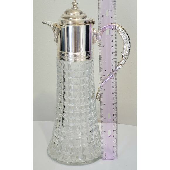 Claret Decanter Silver Top Retro MCM Italy Glass Pitcher Vintage - Picture 2 of 12